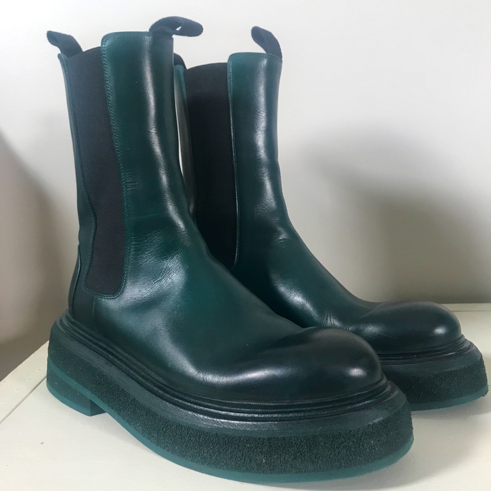 Marsèll Zuccone platform leather mid calf chelsea boots in forest green